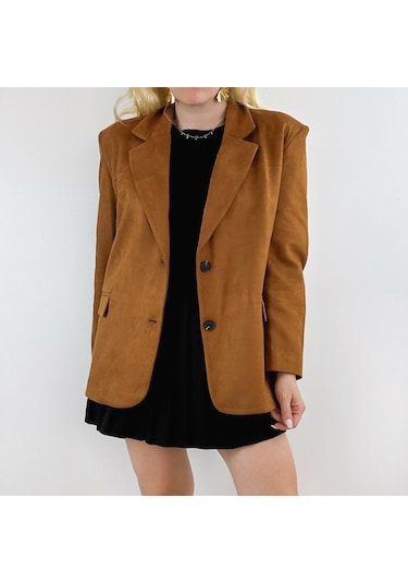 Modaonna Kahverengi Süet Blazer Ceket Kahverengi