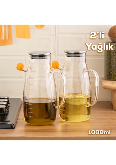 Porsima 2092 2li Metal Kapaklı Ölçekli Borosilikat Cam Yağlık