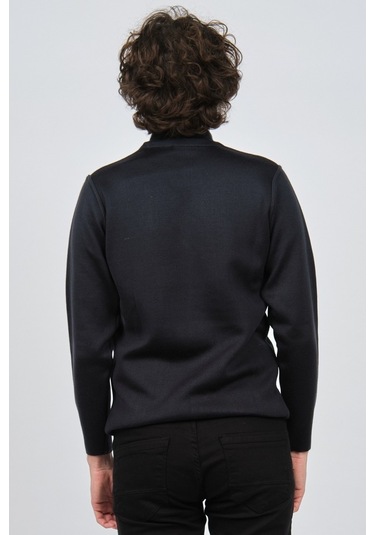 Çizgi Triko Erkek Yarım Balıkçı Yaka Desenli Kazak 42564229 Laciv Lacivert