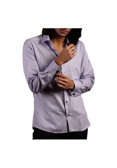 Lila Dar Kesim Micro Kumaş Kol Düğmeli Slim Fit Erkek Gömlek - 201-3 001