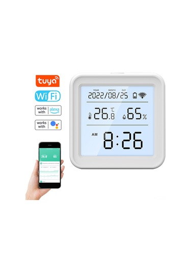 Leezsing Tuya Wifi Isı Ve Nem Sensörü, Akıllı Uygulama Kontrolü, Alexa/google Home Uyumlu, Veri Kaydı, Alarm Fonksiyonu, Geri Aydınlatma Th08