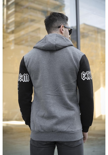 Oksit Extrem Pamuklu Üç İplik Şardonlu Fermuarlı Kapüşonlu Kol Baskılı Slim Fit Erkek Sweatshirt Oksit Extrem Pamuklu Üç İplik Şardonlu Fermuarlı Kapüşonlu Kol Baskılı Slim Fit Erkek Sweatshirt