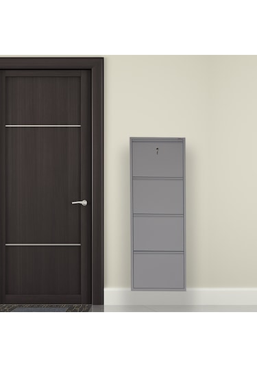 Kilitli 4'lü Metal Ayakkabılık - Gri