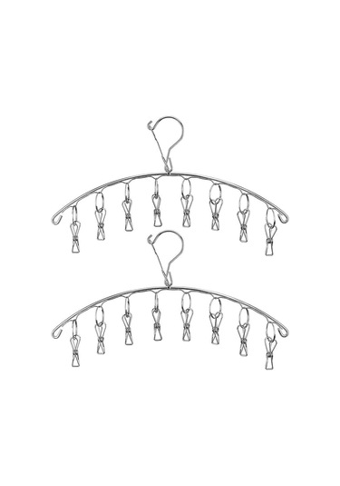 Rüzgar Geçirmez Kancalı Paslanmaz Çelik Kurutma Askısı, İç Çamaşırı Askısı, Çorap Ve Havlu Kurutmak İçin 8 Klipsli Elbise Askısı 2'li Paket Diğer
