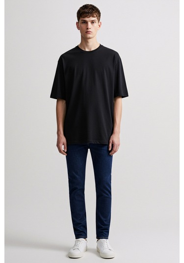 Erkek Oversize Basic Tişört Unisex %100 Pamuk Rahat Kalıp SIYAH