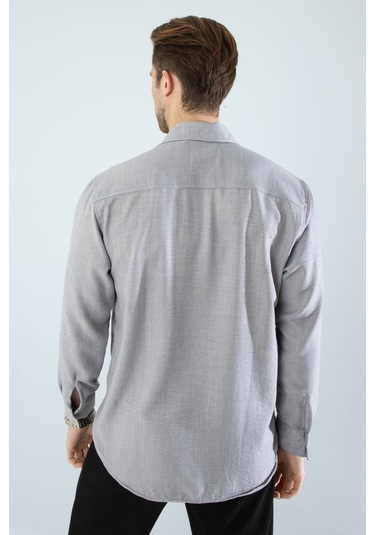 Rahat Kesim Keten Dokulu Gömlek Gri