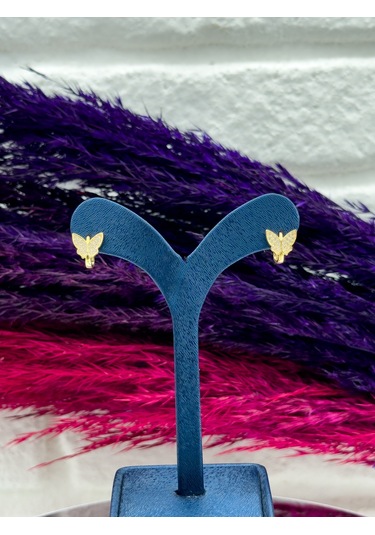 925 Ayar Gümüş Gold Renk Kelebek Tasarımlı Zarif Kız Çocuk Küpesi Gümüş