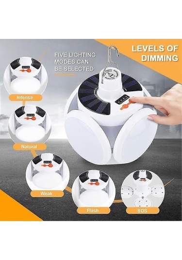 Bloomnest Usb Şarjlı Güneş Kamp Işığı, 5 Modlu, Su Geçirmez, Katlanabilir, Acil Durum Feneri, Kamp Lambası, Çadır Lambası, Outdo G920 Uyumlu Asorti Çok Renkli