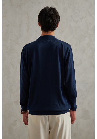 Erkek Yarım Balıkçı Oversize Basıc Triko Kazak Lacivert