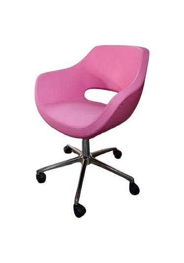 Bilgisayar Sandalyesi Krom Yıldız Ayaklı Pembe Renk Suni Deri