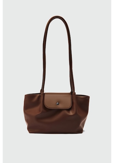 Lior Kapaklı Omuz Çanta Fındık Kabuğu Kahverengi - Altın