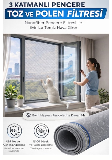 Respilon- Odera Yeni Nesil Sineklik - 3 Katmanlı Toz Polen Alerjen Pencere Filtresi 600x120 Cm