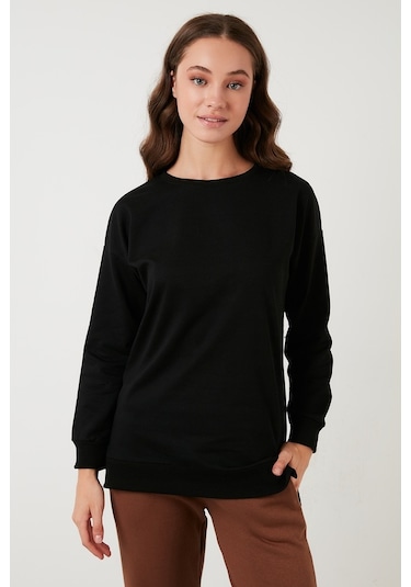 Lela Pamuklu Regular Fit Bisiklet Yaka Basic Bayan Sweat 5863569 Siyah