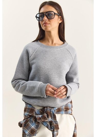 Shade Kadın Reglan Kol Oversize Sweatshirt 60283859 - Gri Melanj