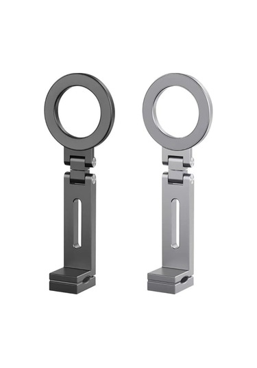 Vkemall Alüminyum Manyetik Telefon Stantı - 360 Döner, Katlanabilir, Ev & Seyahat Kullanıma Uygun, 1/4" Vida Bağı, Taşınabilir Masaüstü Tutucu Gri