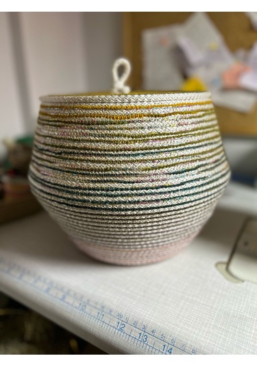 Hasır Sepet, Jüt Sepet, Doğal Hasır Sepet, Çok Amaçlı Dekoratif Hasır Sepet, Renkli Kapaklı Sepet Ekru