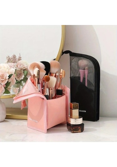 Gateesat Pembe 1 Adet Şeffaf Makyaj Çantası Seyahat Kozmetik Fırçası Organizer Çok Amaçlı Pembe