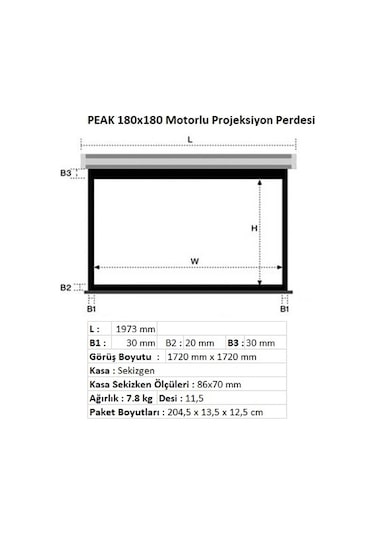 Peak M70 180x180 CM Motorlu Kumandalı Projeksiyon Perdesi