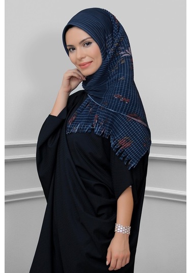Lacivert Pratik Hazır Geçmeli Tesettür Eşarp Kesik Elyaf Piliseli (545491568) Lacivert