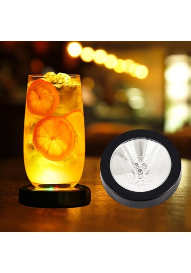 Suntek Işıklı Coaster Kokteyl Şişe Tabanı İçecekler Ev Pil Siyahı Siyah