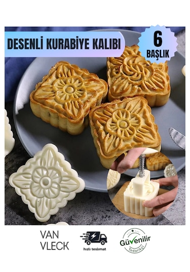 6 Lı Desenli Kare Kurabiye Kalıbı Hamur Kesici Aparatlı, Pasta Ve Kurabiye Şekillendirici Çok Renkli