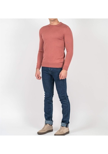 Erkek Bisiklet Yaka Triko Slim Fit Pamuklu Kazak Ncs Jeans 3002-Narçiçeği-Melanj Narçiçeği