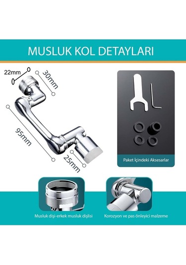 Yenilzd Robotik Kol Mutfak Banyo Musluk Başlığı 1080 Derece Döneb