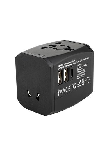 Sandwich Siyah Seyahat Evrensel Adaptörü - 2usb + Type-c Çevirici, Taşınabilir, 100-250v, 6a, 1200w Güçlü Performanslı Seyahat