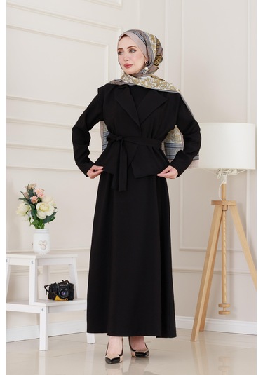 Tensel Yelekli Asel Elbise-siyah-5041 Siyah