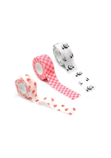 Yuntech01 Öğrenci Yazma Koruması Bandajı - Toparlanabilir, Yara Rahatlığı Sağlar, 25mmx4.5m 3'lü Paket Panda+kırmızı Kare+kalp