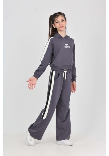 Toontoy Kız Çocuk Fiyonk Nakışlı Eşofman Takım Füme