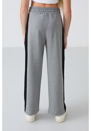 Tommy Life Gri Melanj Yırtmaç Detaylı Cepli Geniş Paça Kız Çocuk Eşofman Alt - 75141 Gri Melanj