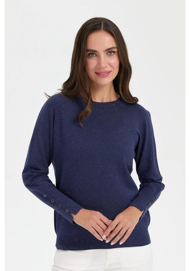 Desen Triko Kadın Sıfır Yaka Önü Kısa Arkası Uzun Bluz 23331 Indigo Indigo