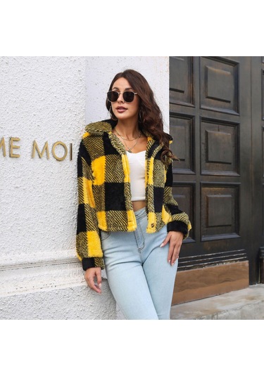 Sonbahar Ve Kış Kadın Ceketi Ceket Ekose Çift Taraflı Kadife Ceket Fener Kol Gevşek Uzun Kollu Kısa Ceket Siyah Sonbahar Ve Kış Kadın Ceketi Ceket Ekose Çift Taraflı Kadife Ceket Fener Kol Gevşek Uzun Kollu Kısa Ceket Siyah