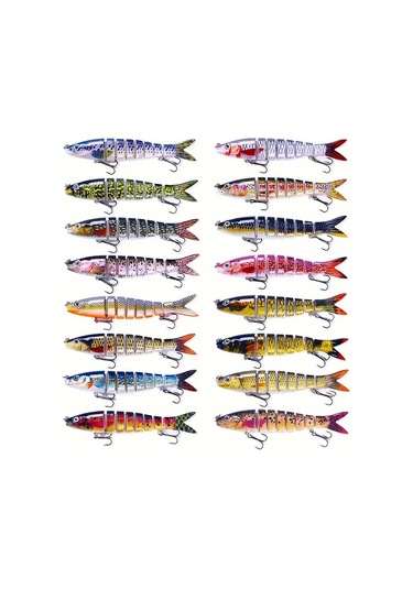 Fochsia 16 Parça Çok Eklemli Yem Swimbait Batçan Yem 8 Segmanlı Kıvrık Yem Balıkçılık Takımı