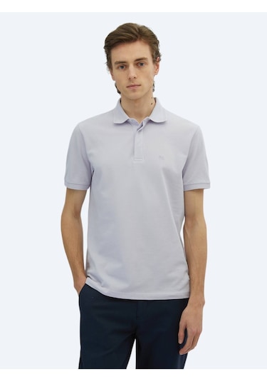 Lila Düz Polo Yaka %100 Pamuk T-shirt Lila