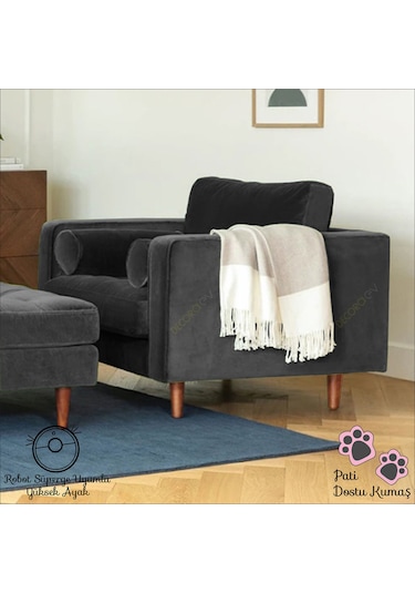 Ürgüp Antrasit Tekli Koltuk Berjer Lobby Koltuğu Terapi Bekleme Koltuğu Antrasit