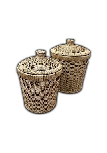 Rattan Konik 2'li Kapaklı Sepet Hasır