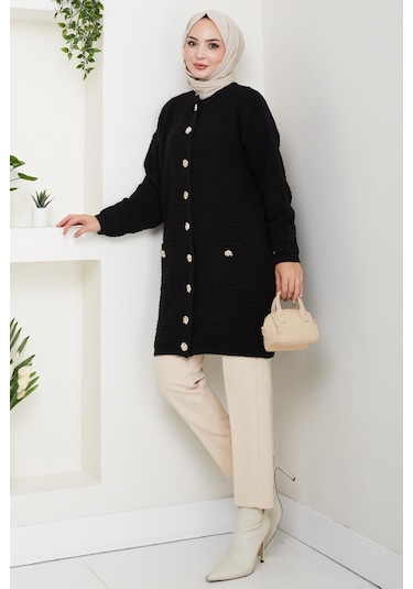 Lezgi Düğmeli Triko Hırka 1599 - Siyah Siyah