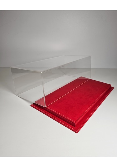 1:18 Model Araçlar İçin Kırmızı Deri Tabanlı Pleksi Case