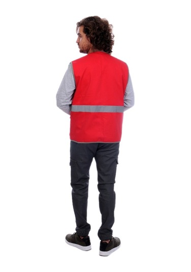Çok Cepli Alet Yelek Kırmızı / Gri Reflektörlü