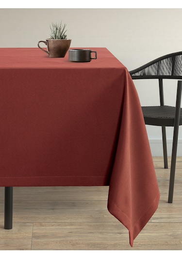 Kadife Dokulu Kiremit Rengi Dertsiz Masa Örtüsü Kiremit Rengi