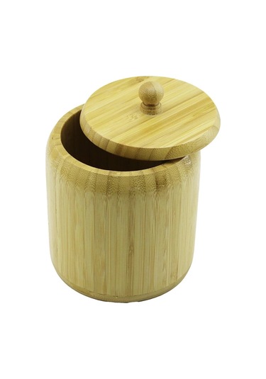 No-12 Ahşap - Bambu Şekerlik Kapaklı Çap: 11.3cm Derinlik: 11cm 5365 Çok Renkli