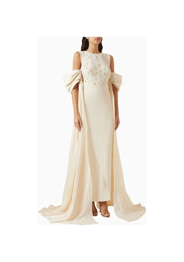 Ac By Aanchal Chanda Embellished Off - Shoulder Maxi Kadın Elbise Kırık Beyaz