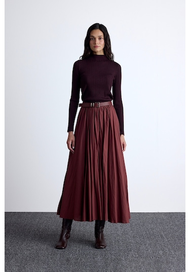 Pılıse Maxı Etek Bordo Bordo