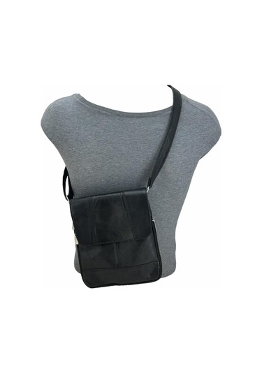 Hakiki Deri Cayu651 Postacı Çanta Siyah Bej