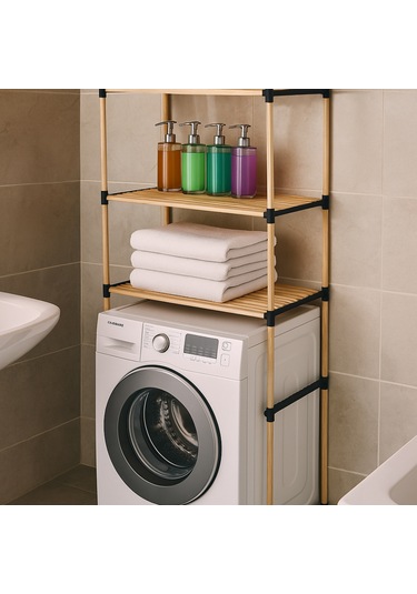 Nc01 Ahşap Çamaşır Makinesi Organizer Banyo Düzenleyici Raf Masif Çam Ahşap Açık Ahşap