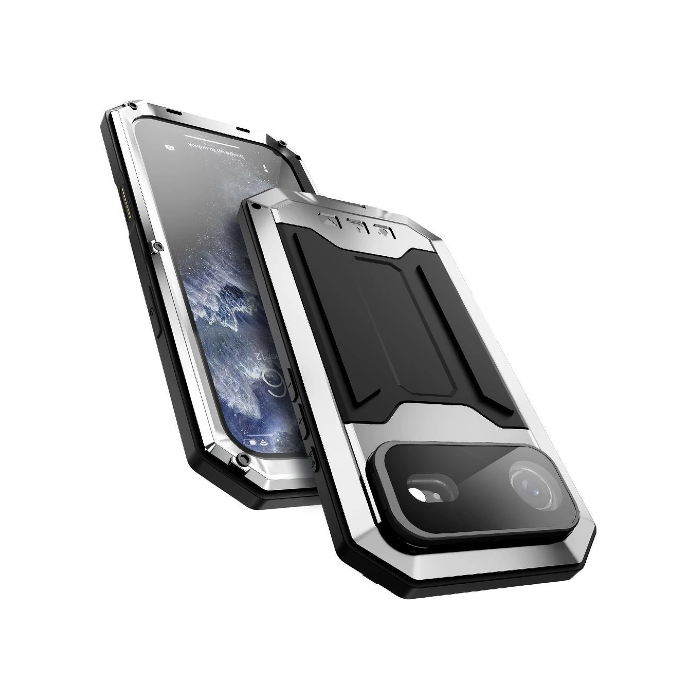 İphone İçin Metal Standlı Telefon Kılıfı Air Cam Ekran Koruyucu Ağır Hizmet Şok Geçirmez Dahili Kamera Kickstand