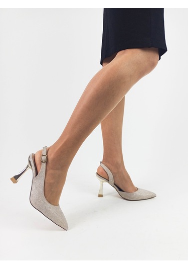 Altın Renk Kadeh Topuk Taşlı Açık Kadın Stiletto Altın