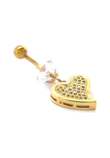 Ferizz Altın Kaplama Zirkon Taşlı Kalpli Piercing Prc-118 Altın